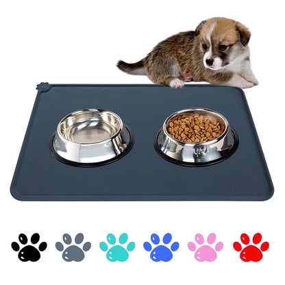 Silicone Waterproof Dog Cat Pet Food Mats Tray -FDA Grade Dog Pet Cat Feeding Mat-Gray