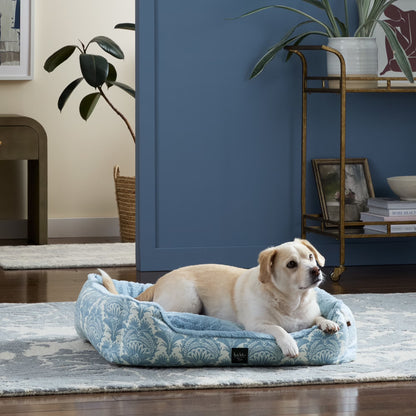 Mod Damask Plushy Bolster Pet Bed, Cozy & Calming, Water Repellent, Non-Slip Bottom, 100% Machine Washable, Grey, Medium 30"X23"X8"