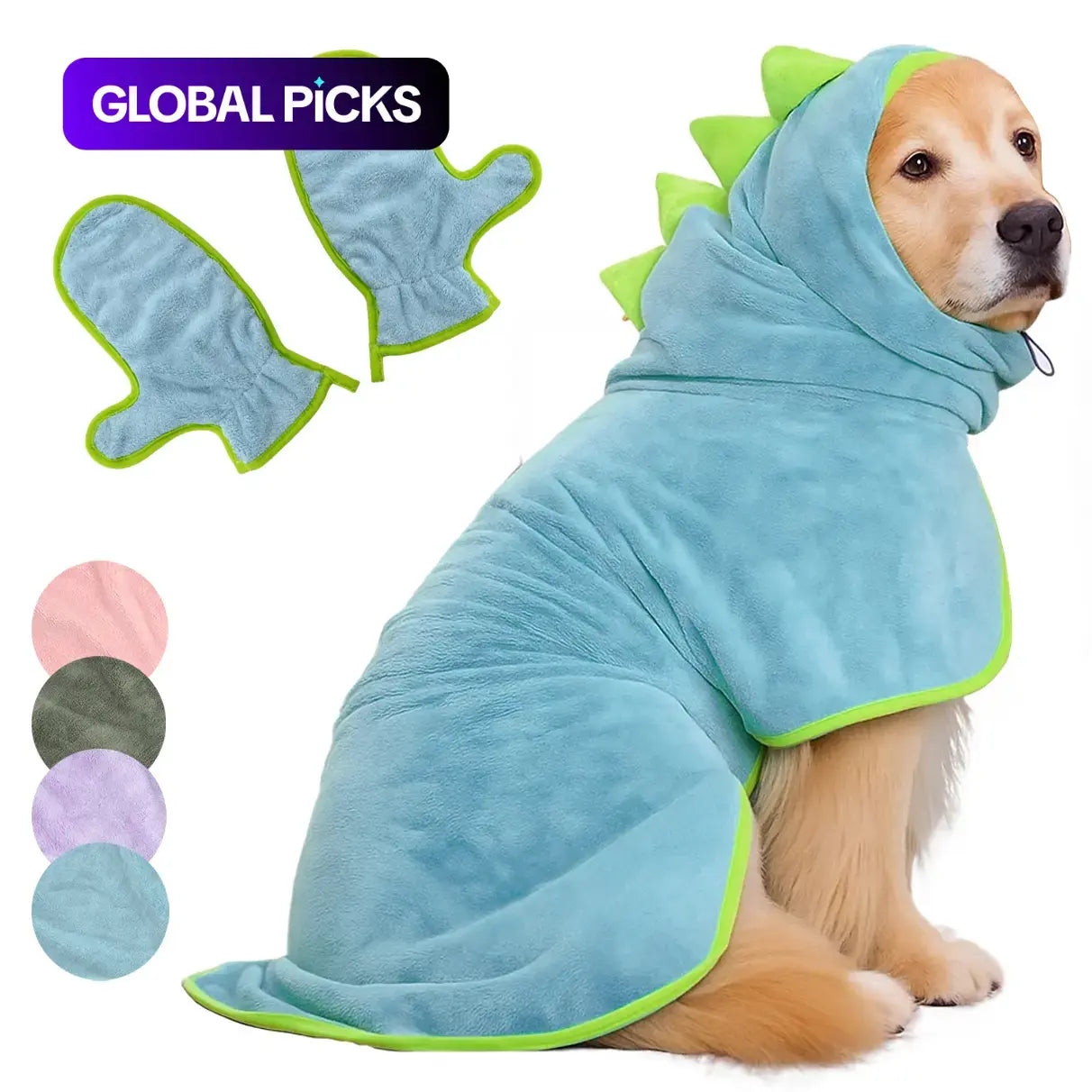 2 Counts Quick-Dry Dog Bathrobe Pet Towels Set, Adjustable Microfiber Robe with Drying Gloves, Ideal for Cold Weather and Beach Swimming #GLOBAL PICKS