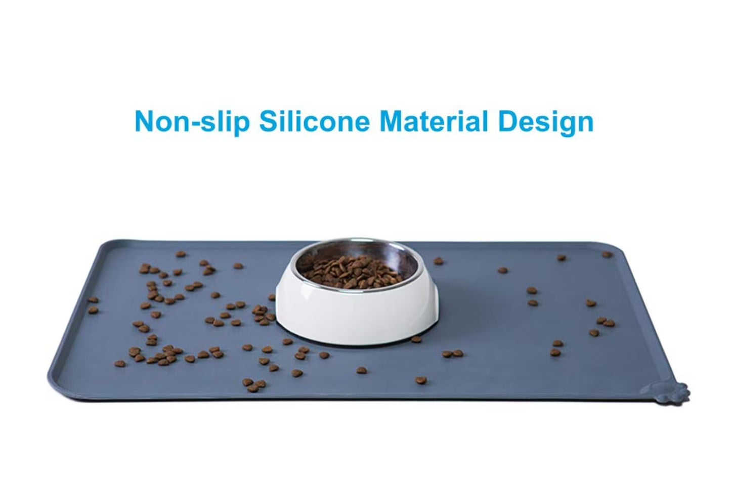 Silicone Waterproof Dog Cat Pet Food Mats Tray -FDA Grade Dog Pet Cat Feeding Mat-Gray