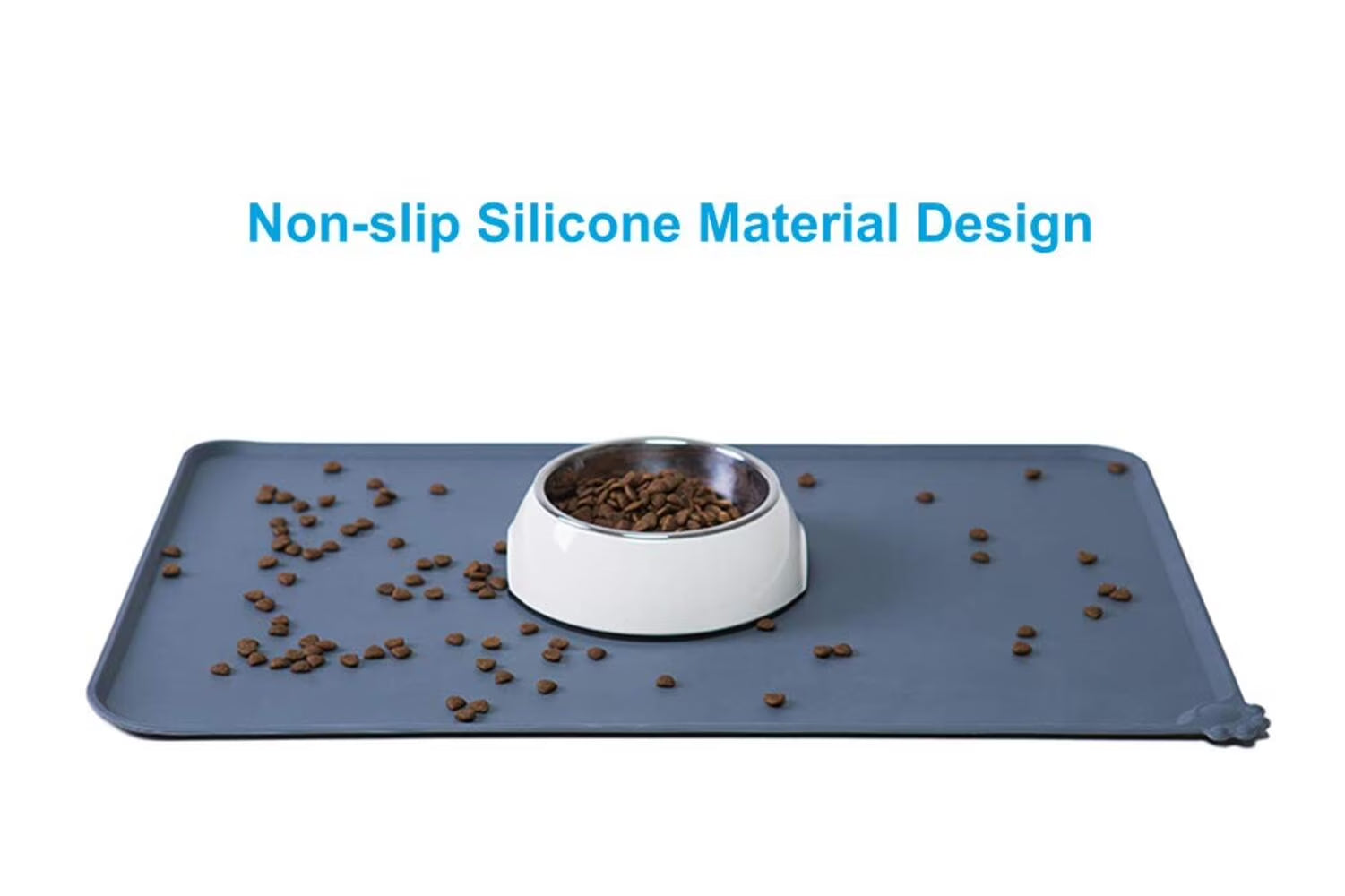 Silicone Waterproof Dog Cat Pet Food Mats Tray -FDA Grade Dog Pet Cat Feeding Mat-Gray
