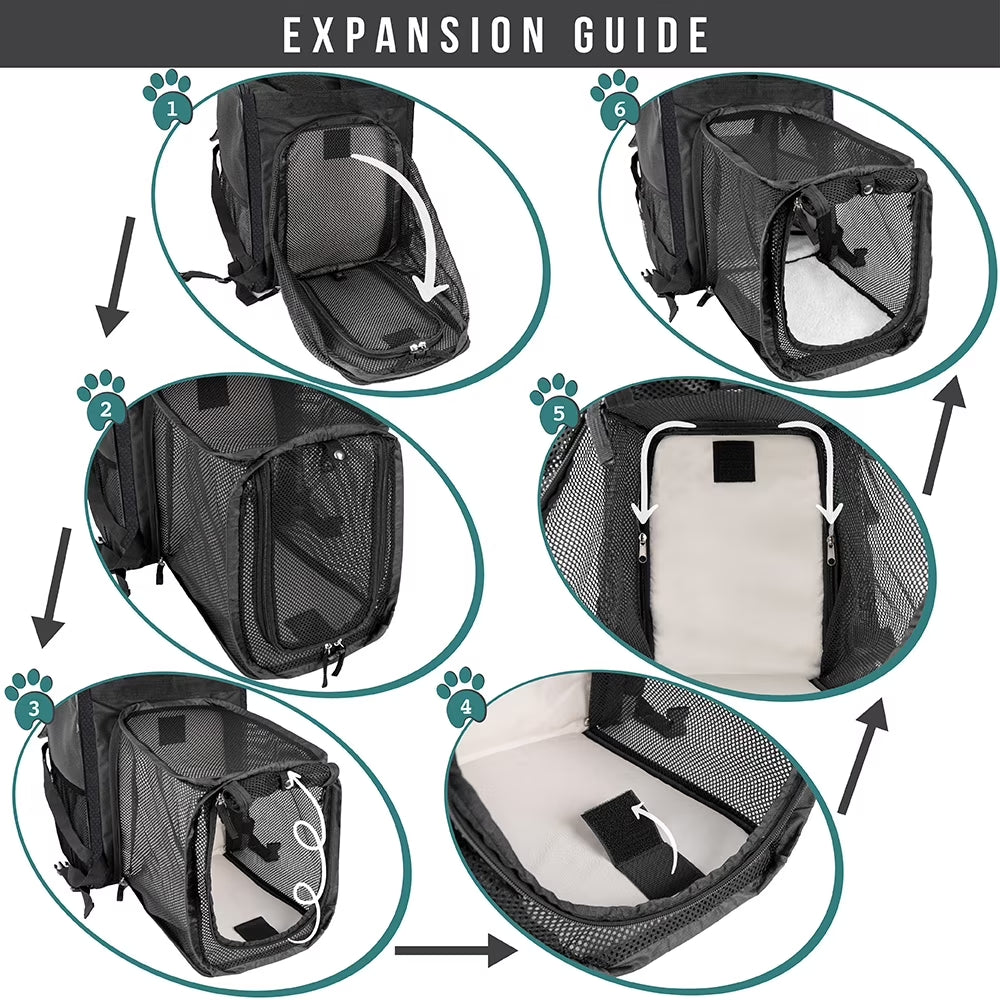 Pet Backpack Carrier for Dog Cat, Expandable Cat Carrier Backpack for Travel Hiking, Airline Approved Cat Backpacks for Small Medium Dog Puppy Large Cat, Extended Dog Cat Carrier, Black