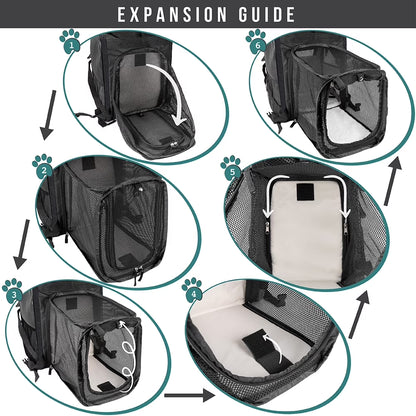 Pet Backpack Carrier for Dog Cat, Expandable Cat Carrier Backpack for Travel Hiking, Airline Approved Cat Backpacks for Small Medium Dog Puppy Large Cat, Extended Dog Cat Carrier, Black