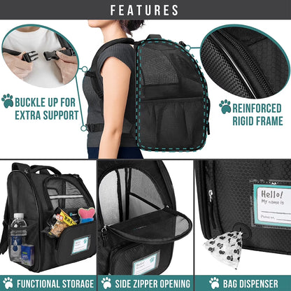 Pet Backpack Carrier for Dog Cat, Expandable Cat Carrier Backpack for Travel Hiking, Airline Approved Cat Backpacks for Small Medium Dog Puppy Large Cat, Extended Dog Cat Carrier, Black