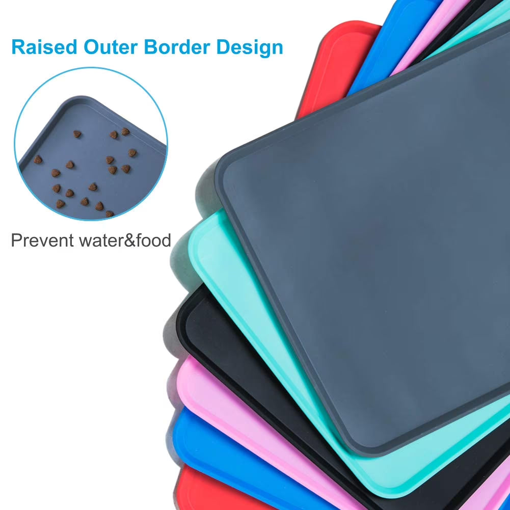 Silicone Waterproof Dog Cat Pet Food Mats Tray -FDA Grade Dog Pet Cat Feeding Mat-Gray