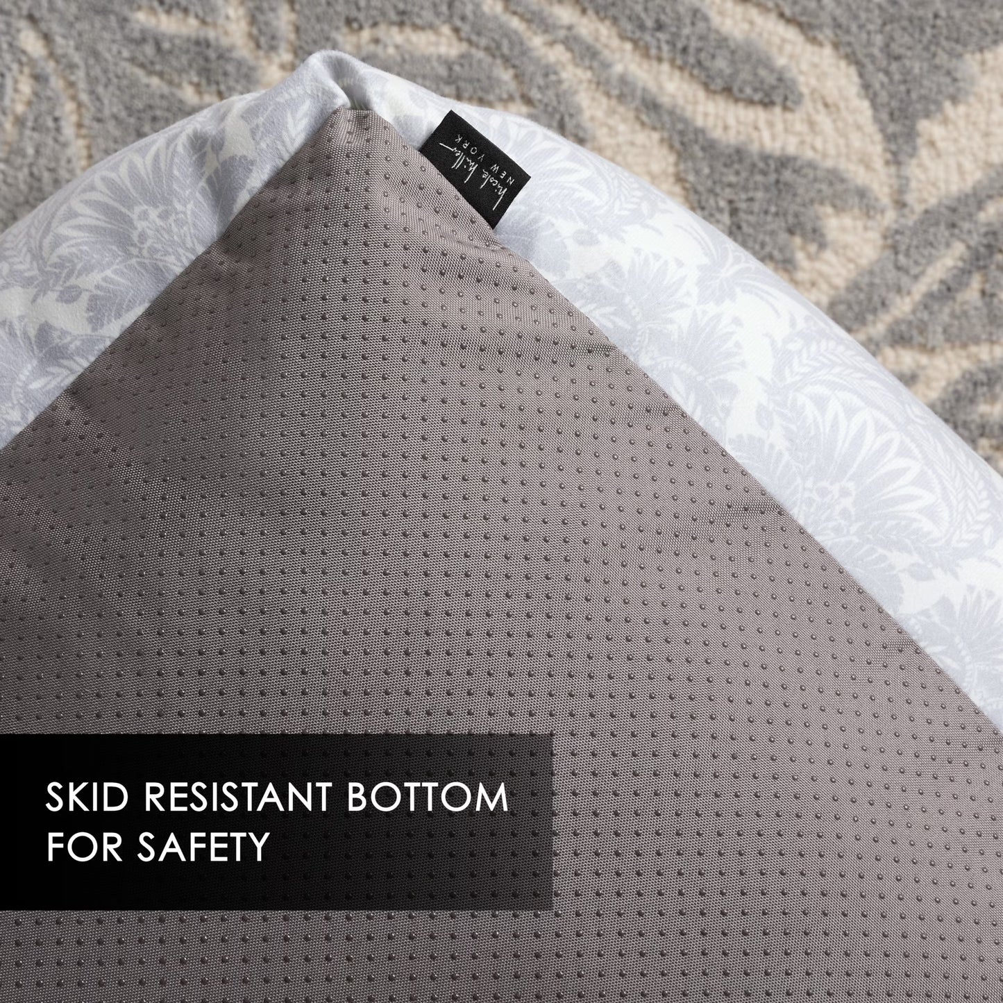 Mod Damask Plushy Bolster Pet Bed, Cozy & Calming, Water Repellent, Non-Slip Bottom, 100% Machine Washable, Grey, Medium 30"X23"X8"