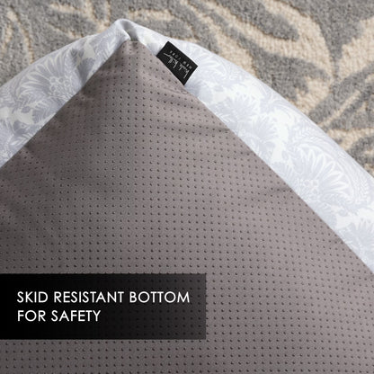 Mod Damask Plushy Bolster Pet Bed, Cozy & Calming, Water Repellent, Non-Slip Bottom, 100% Machine Washable, Grey, Medium 30"X23"X8"