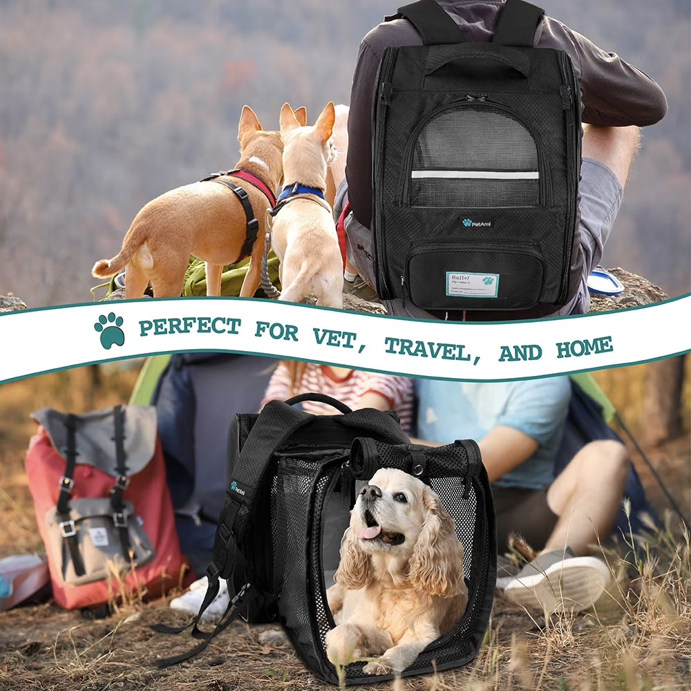Pet Backpack Carrier for Dog Cat, Expandable Cat Carrier Backpack for Travel Hiking, Airline Approved Cat Backpacks for Small Medium Dog Puppy Large Cat, Extended Dog Cat Carrier, Black
