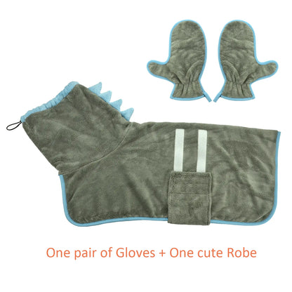 2 Counts Quick-Dry Dog Bathrobe Pet Towels Set, Adjustable Microfiber Robe with Drying Gloves, Ideal for Cold Weather and Beach Swimming #GLOBAL PICKS