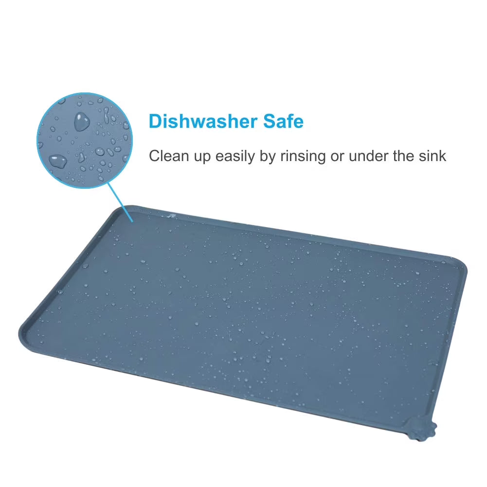 Silicone Waterproof Dog Cat Pet Food Mats Tray -FDA Grade Dog Pet Cat Feeding Mat-Gray