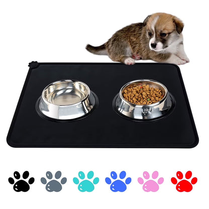 Silicone Waterproof Dog Cat Pet Food Mats Tray -FDA Grade Dog Pet Cat Feeding Mat-Gray