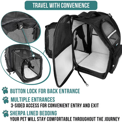 Pet Backpack Carrier for Dog Cat, Expandable Cat Carrier Backpack for Travel Hiking, Airline Approved Cat Backpacks for Small Medium Dog Puppy Large Cat, Extended Dog Cat Carrier, Black