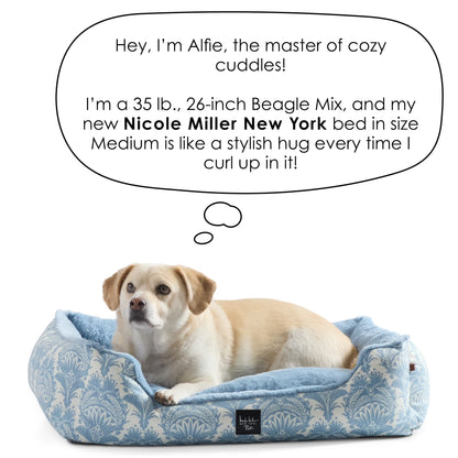 Mod Damask Plushy Bolster Pet Bed, Cozy & Calming, Water Repellent, Non-Slip Bottom, 100% Machine Washable, Grey, Medium 30"X23"X8"