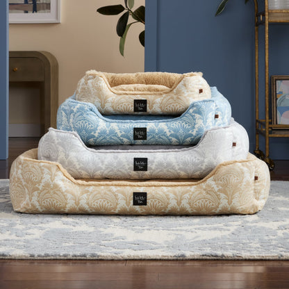 Mod Damask Plushy Bolster Pet Bed, Cozy & Calming, Water Repellent, Non-Slip Bottom, 100% Machine Washable, Grey, Medium 30"X23"X8"