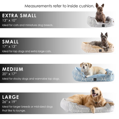 Mod Damask Plushy Bolster Pet Bed, Cozy & Calming, Water Repellent, Non-Slip Bottom, 100% Machine Washable, Grey, Medium 30"X23"X8"