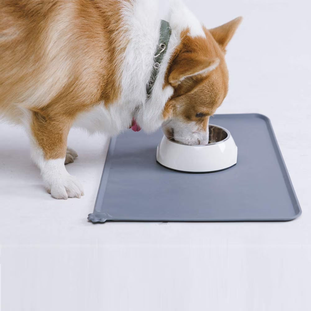 Silicone Waterproof Dog Cat Pet Food Mats Tray -FDA Grade Dog Pet Cat Feeding Mat-Gray