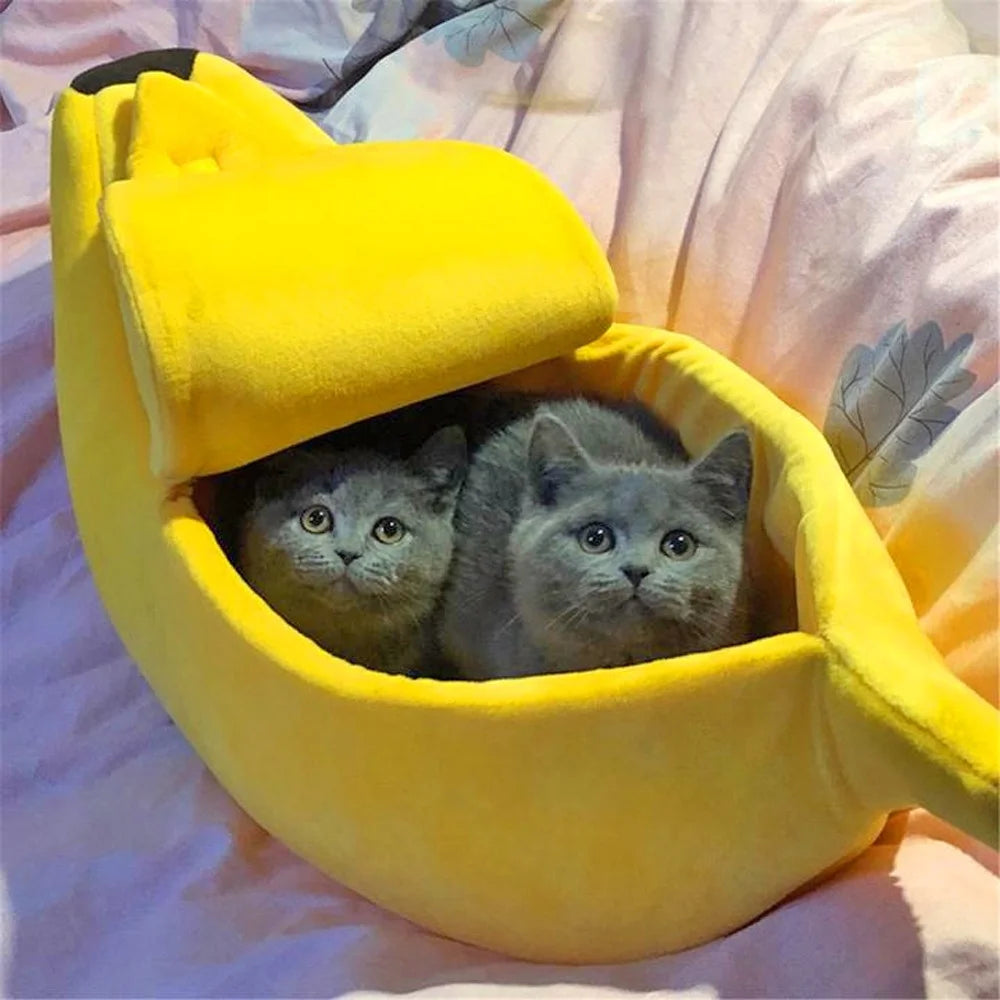 Banana Pet Bed , Cama Para Mascotas Linda Y Divertida Con Cojín Removible Para Perros, Gatos De Interior, Conejos, Animales Pequeños, Amarillo